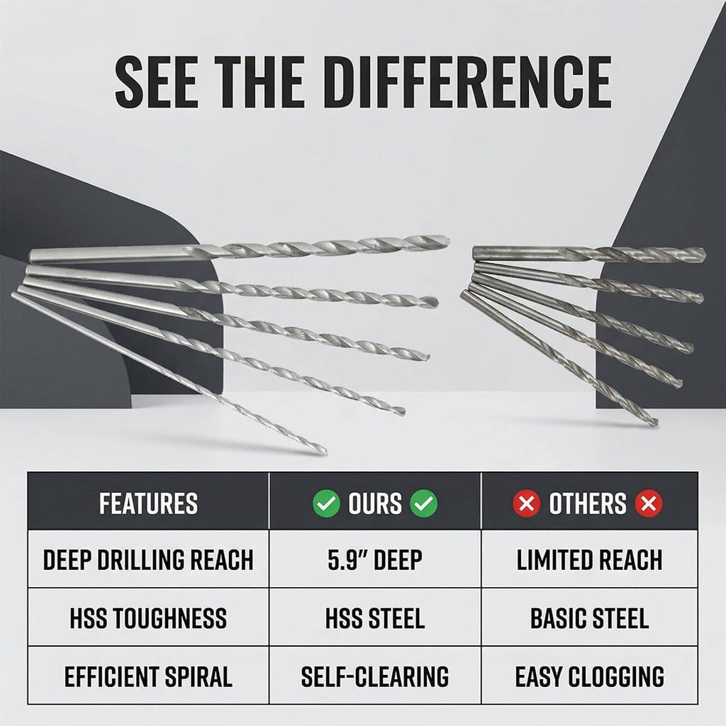 Two groups of spiral twist drill bits, long shanks with pointed tips