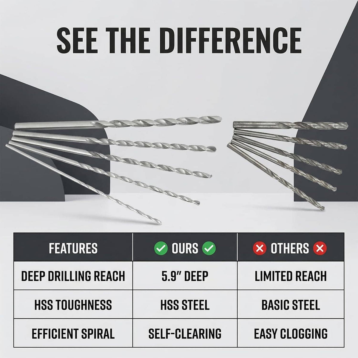 Two groups of spiral twist drill bits, long shanks with pointed tips