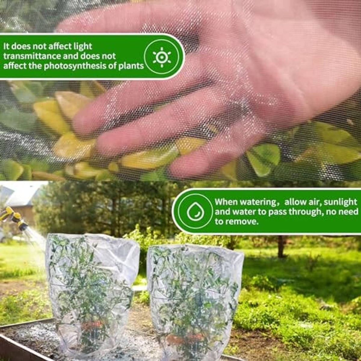 Fruit tree netting bag set, transparent white mesh with water-permeable design