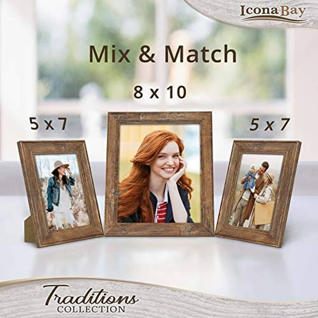 Chestnut brown rustic wood picture frame shown with matching photo frames for mix and match
