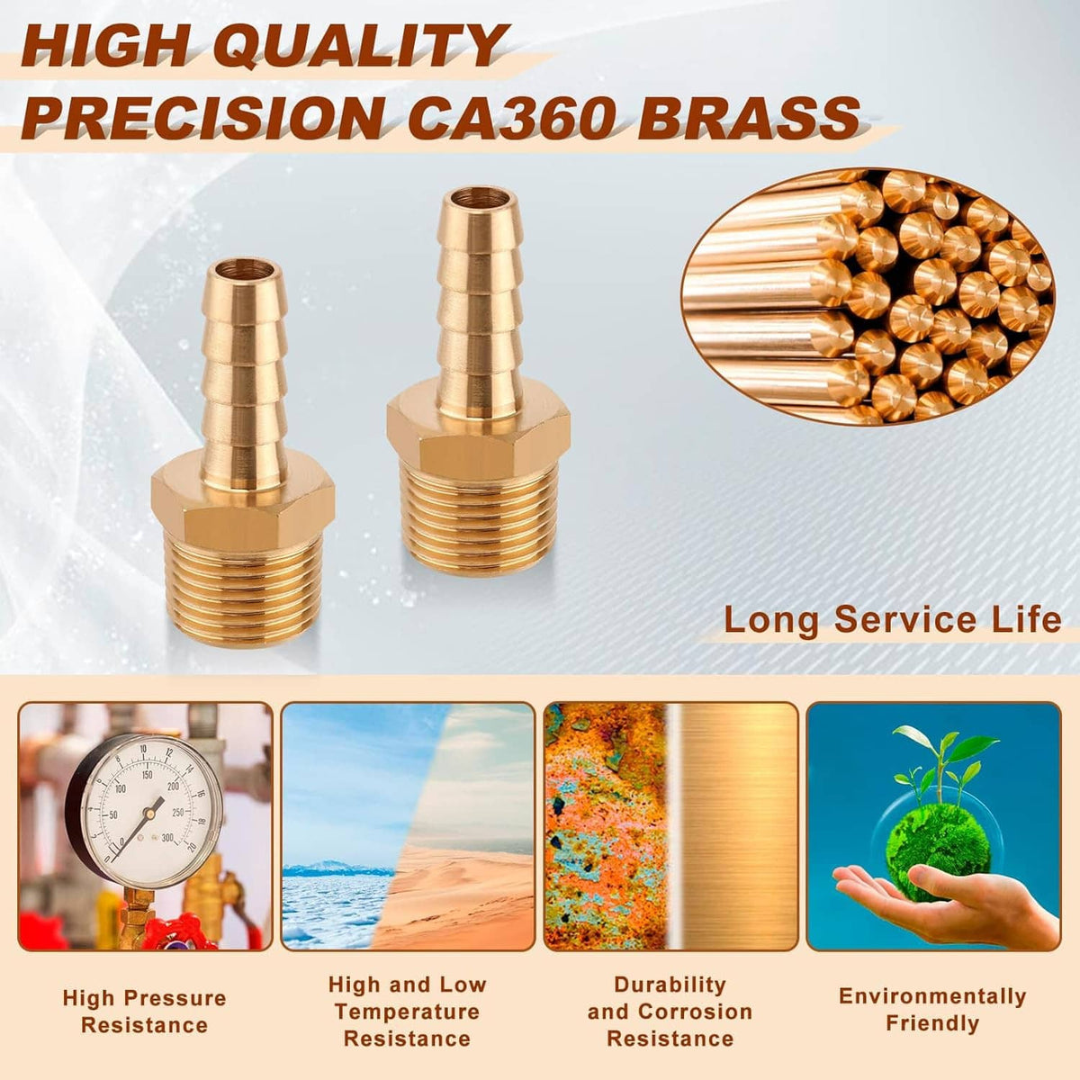 CA360 brass hose barb fitting with male NPT threads and barbed hose end