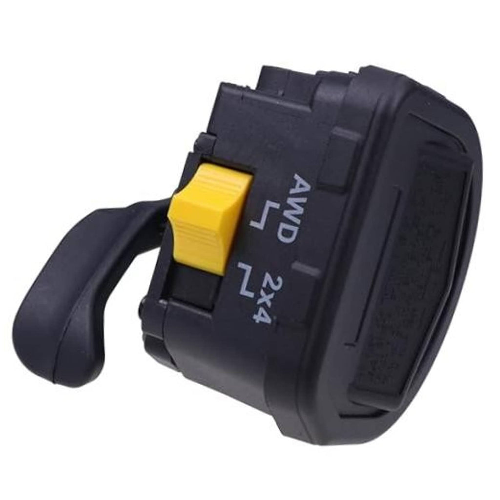 Thumb throttle lever assembly with yellow switch and black housing
