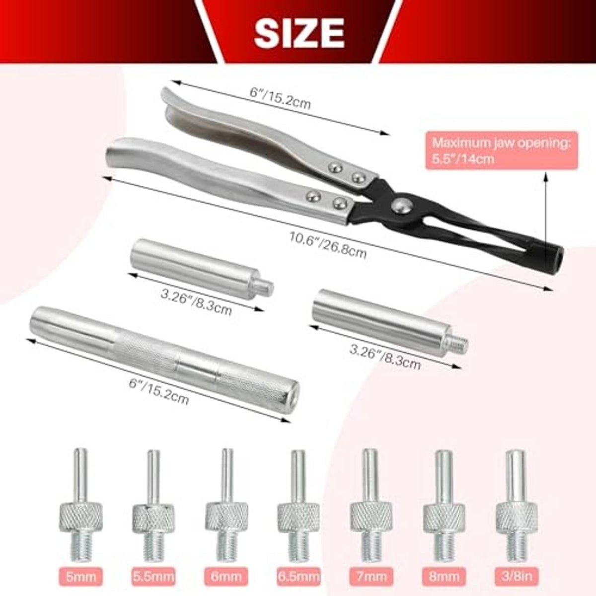 Valve stem seal pliers with driver handle, deep seal sockets, and adapter sizes