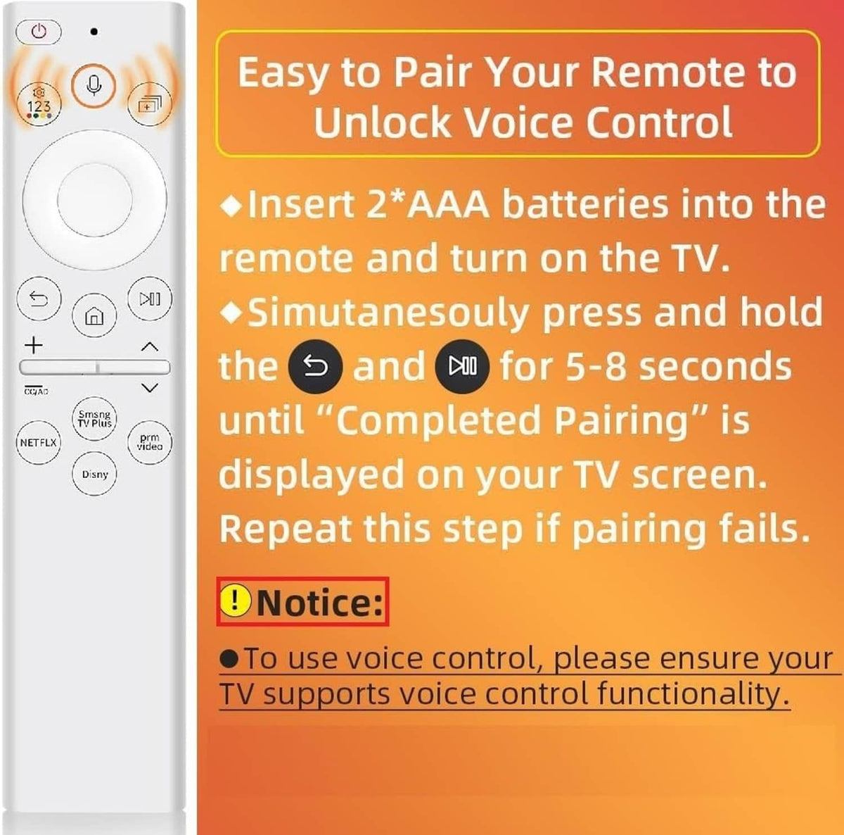 White remote control close-up with microphone icon and app shortcut buttons