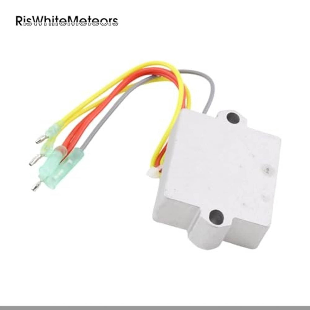 Voltage regulator module with colored wire terminals and white mounting block