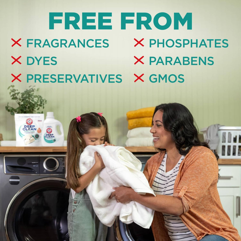 Laundry detergent pouch and bottle with free-from icons for fragrance and phosphates