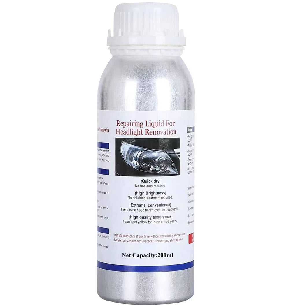Car headlight restoration liquid bottle, silver 200 ml with white cap
