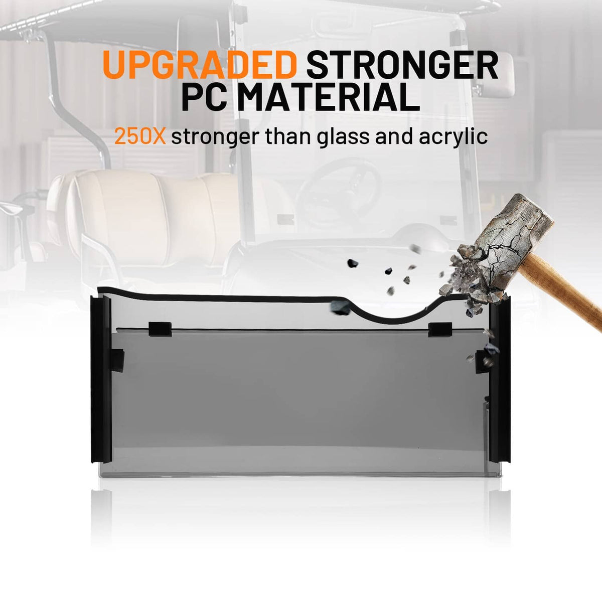 Scratch-resistant foldable windshield made of strong PC material, front panel shown