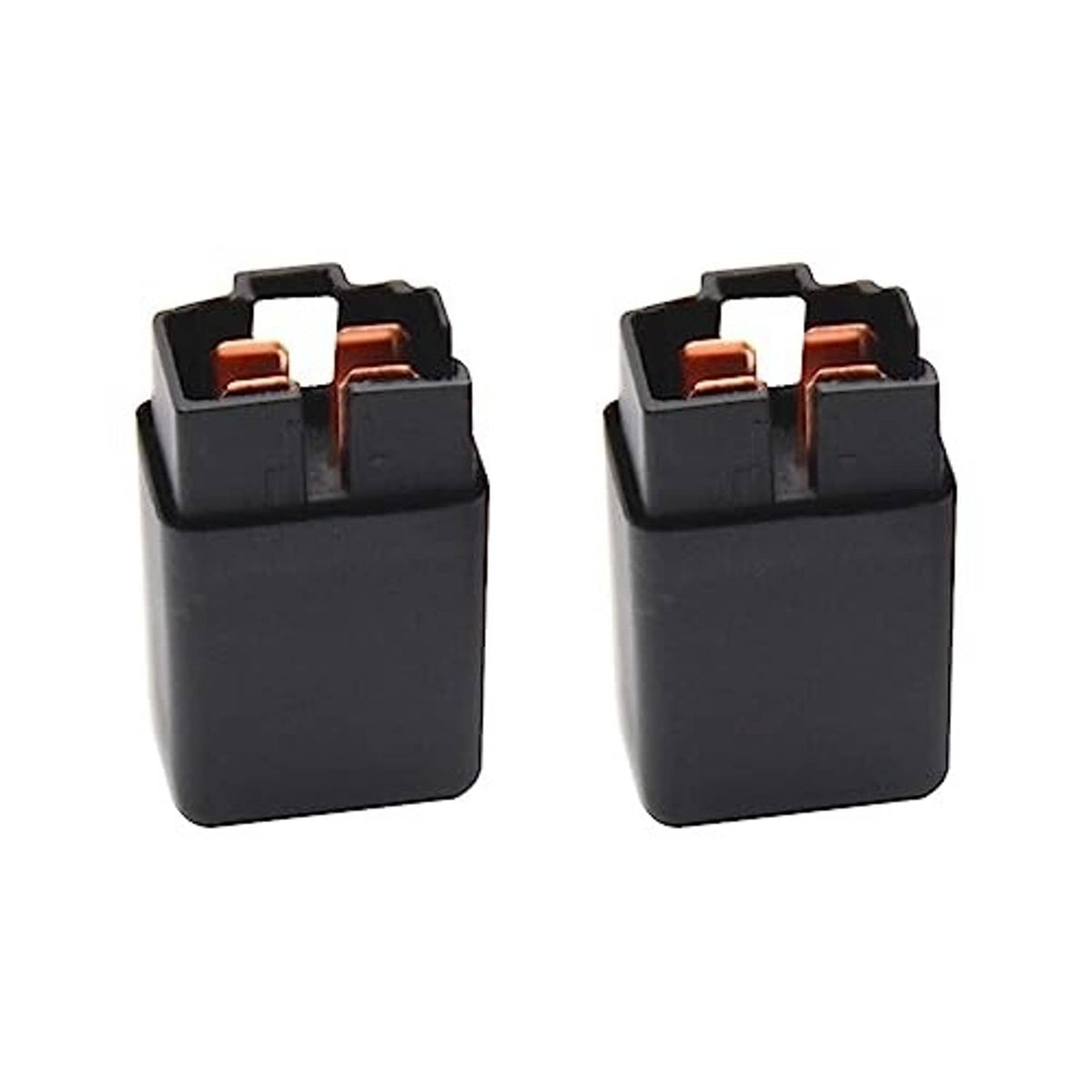 Set of two black 4-pin relays with top contact terminals and copper inserts
