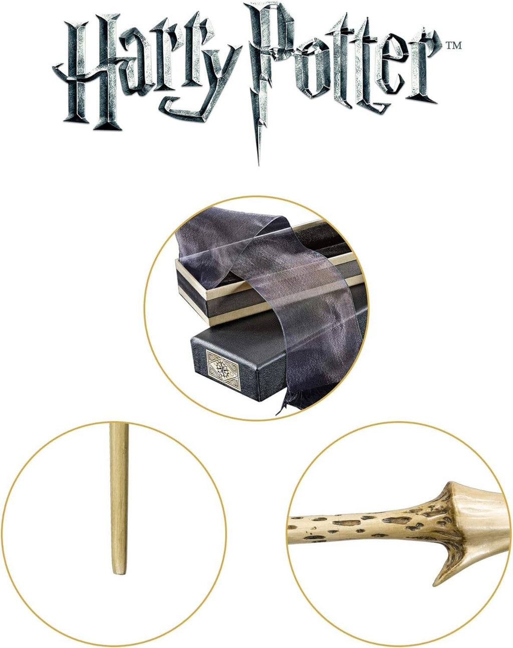 Ollivander-style wand display box with dark cloth and pale wand tip detail