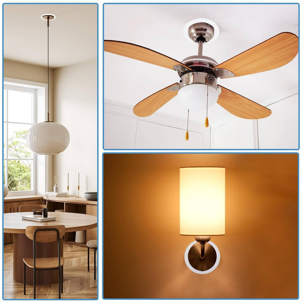 White circular trim ring around a recessed ceiling downlight fixture