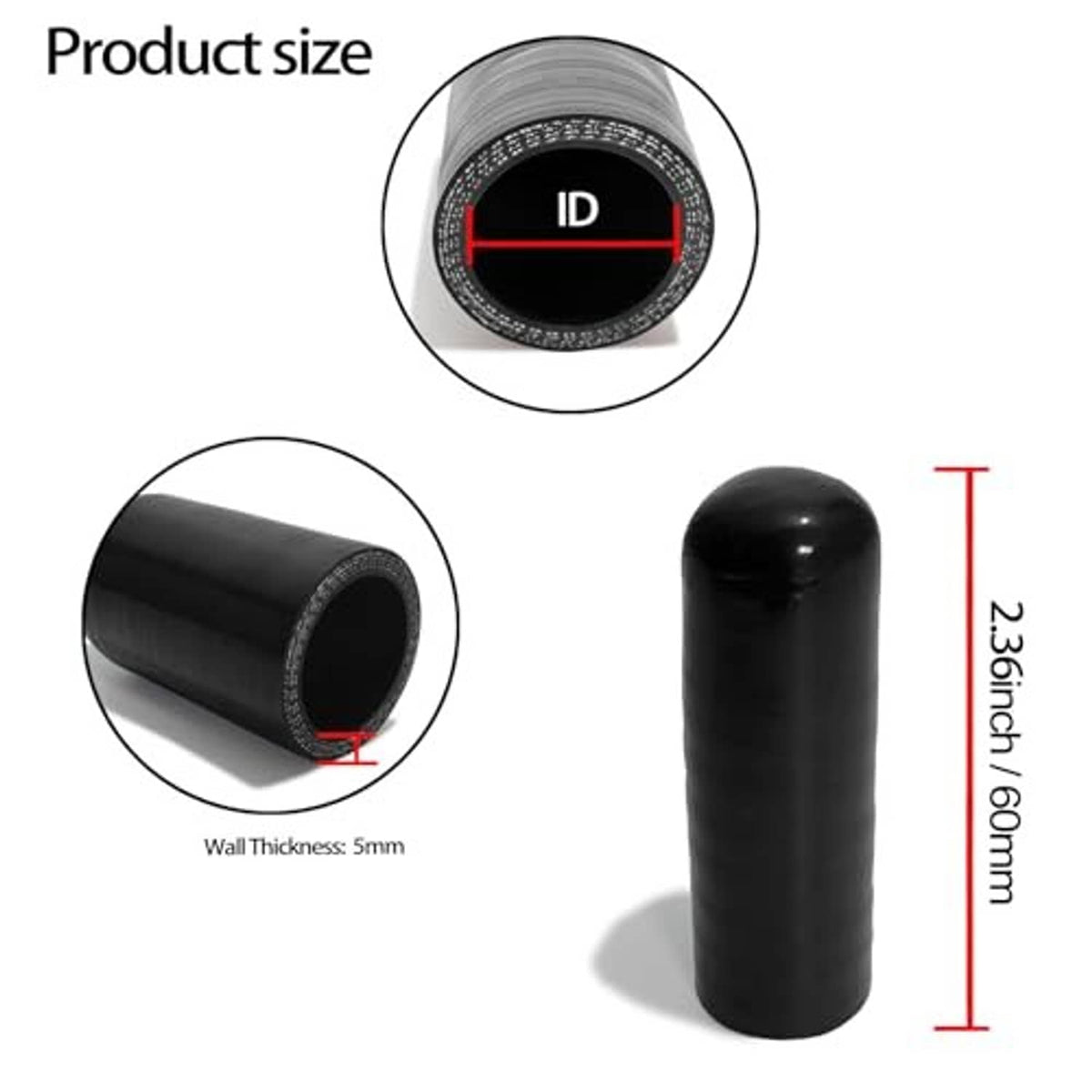 Reinforced black silicone hose cap with circular opening and textured inner wall