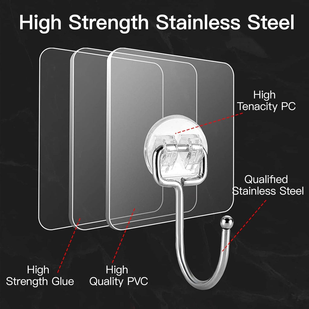 Large stainless steel wall hook with PC backing plate and curved metal hook