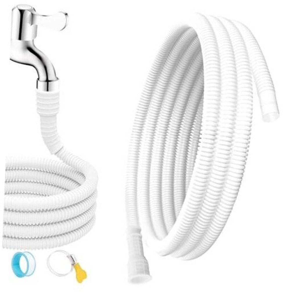 White corrugated drain hose with chrome Y-adapter and flexible ribbed tubing ends