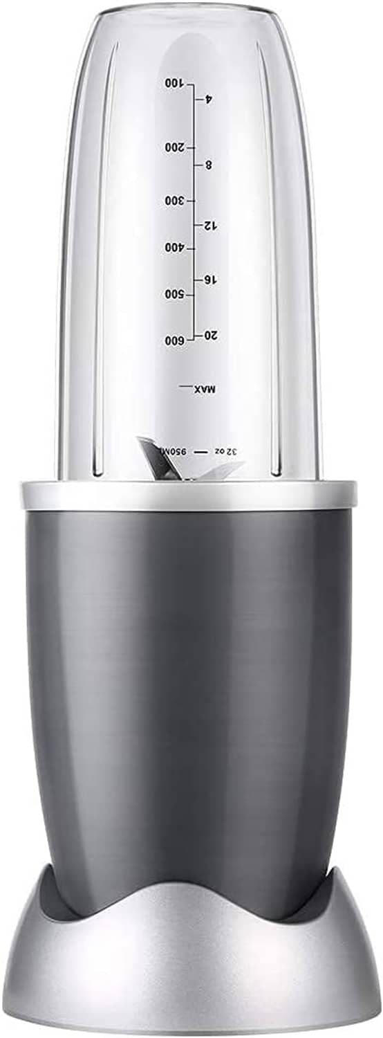 Transparent blender cup with measurement scale, on stainless steel base
