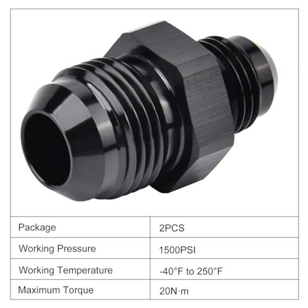 Black AN flare reducer coupler union, hex body with male threaded outlet