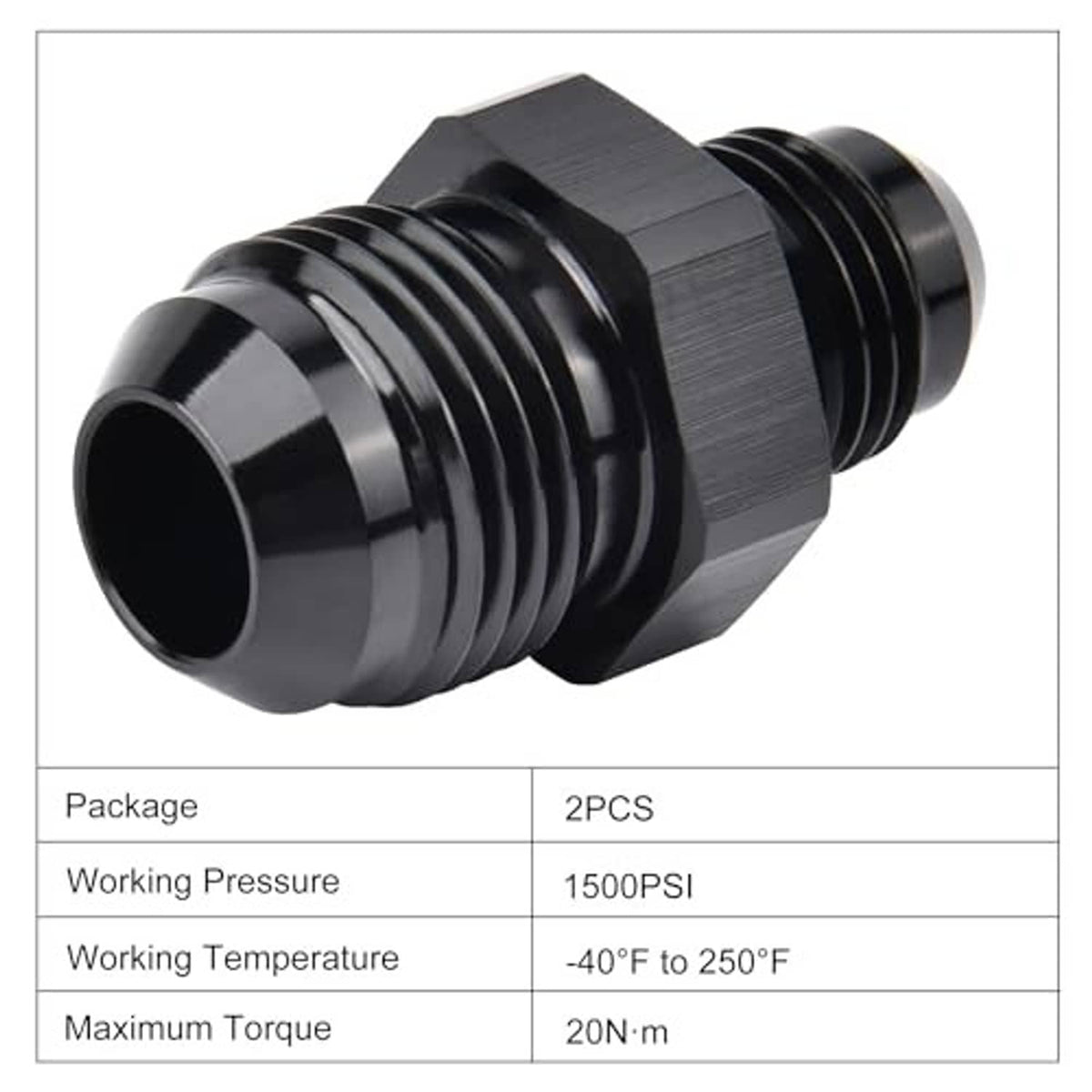 Black AN flare reducer coupler union, hex body with male threaded outlet