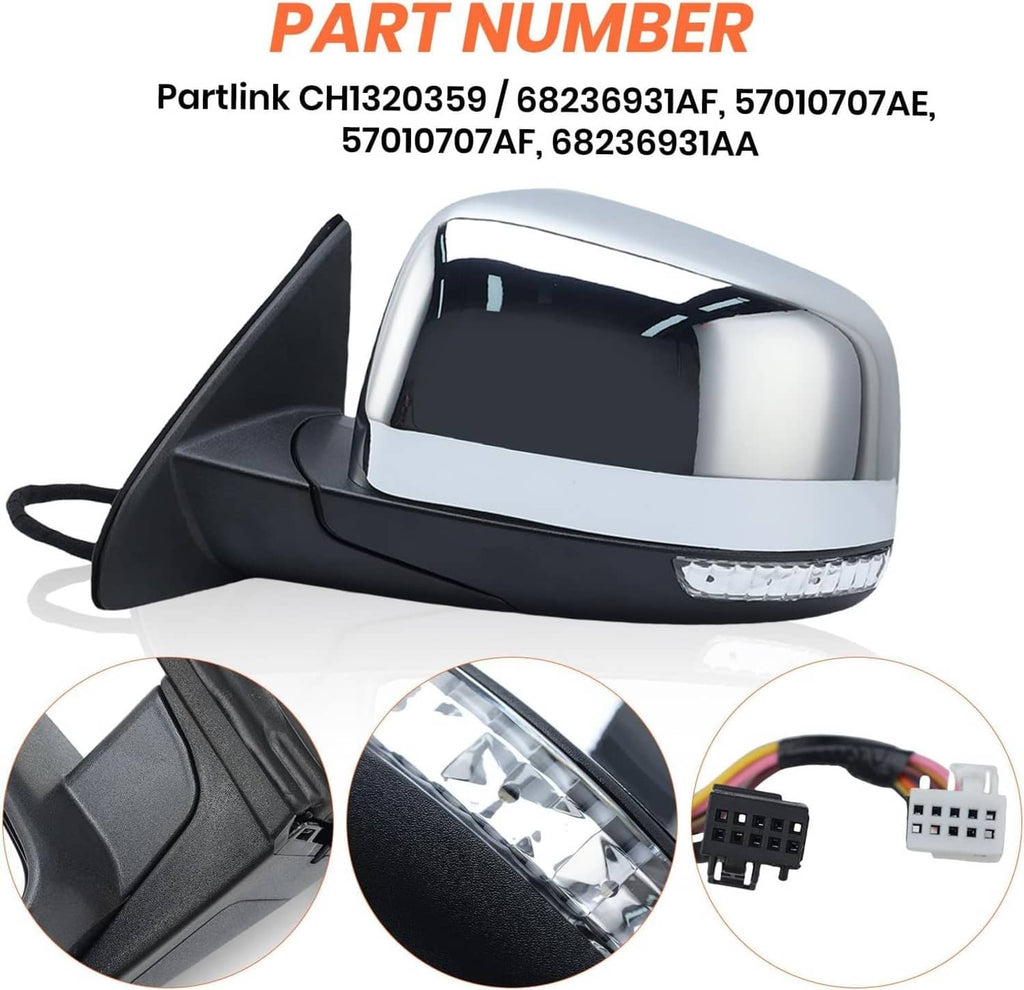 Driver side mirror with heated glass, blind spot indicator, and connector wiring