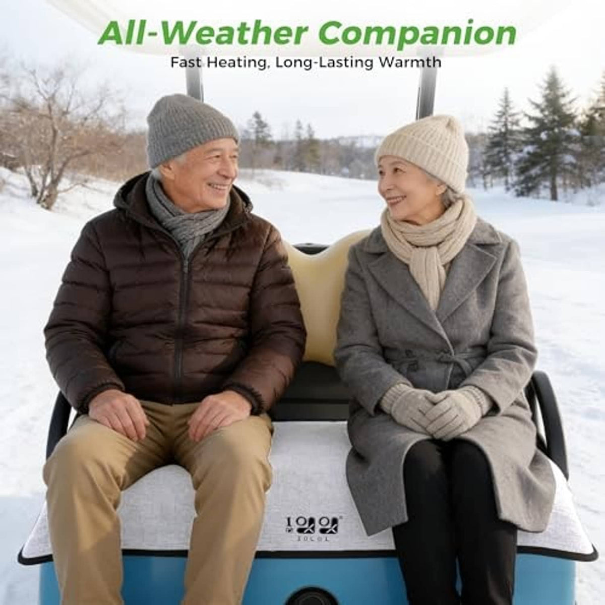 Gray golf cart seat cover for cooler weather with full bench coverage