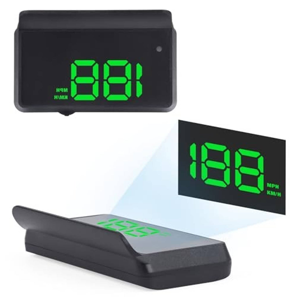 Black heads-up display showing green 68 speed digits with side housing