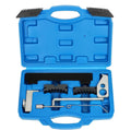 Blue plastic timing tool case with camshaft locking and alignment components inside