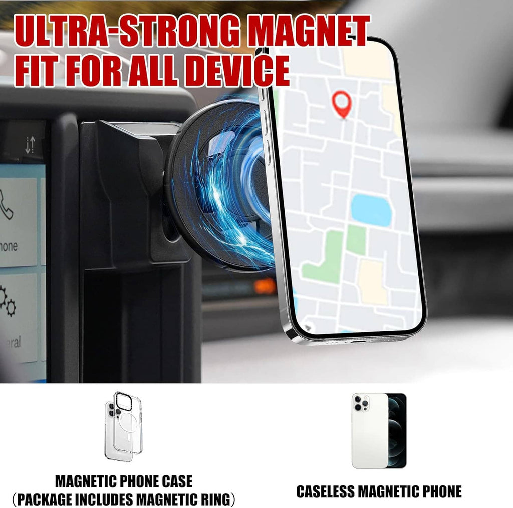 Magnetic phone holder cubby insert with strong magnet face holding a smartphone