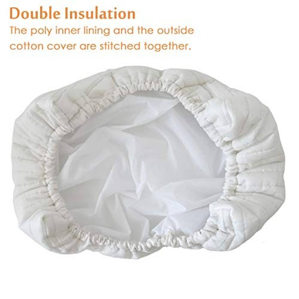 Cream insulated AC cover with gathered elastic edge and quilted outer fabric.
