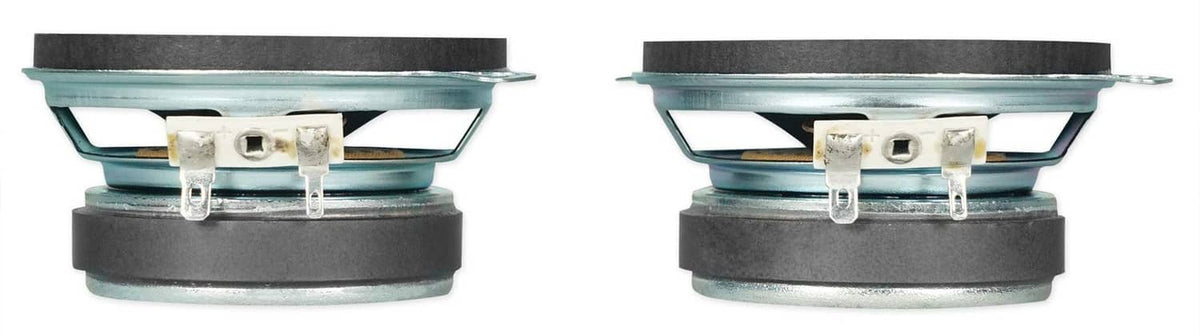 3.5-inch round car speaker system, black rear view with metal mounting tabs