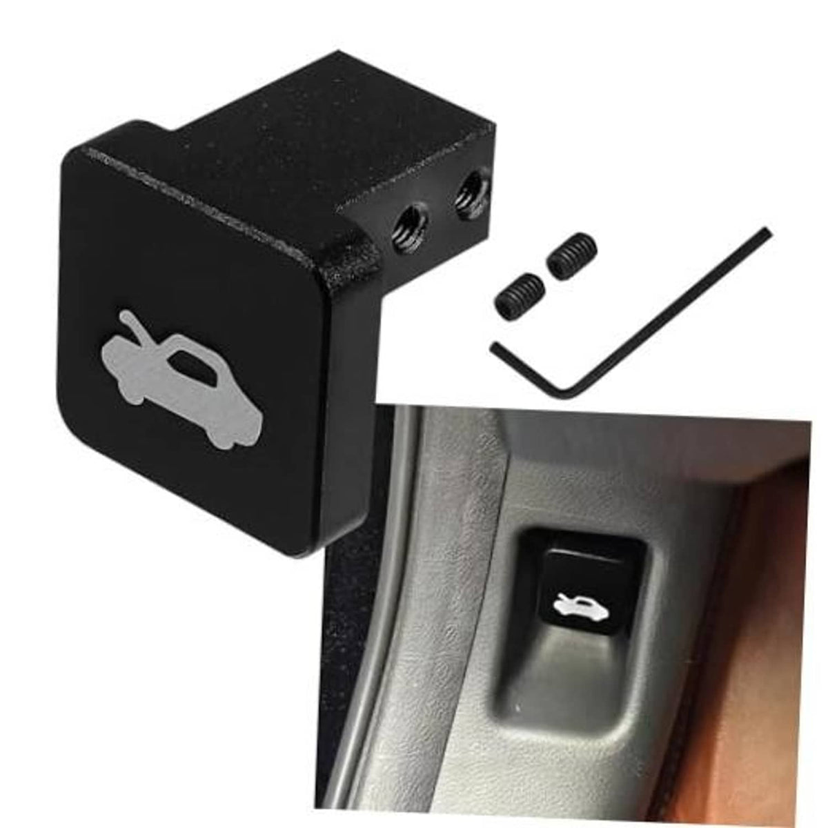 Black hood latch release handle repair kit with mounting block, hex key, and screws