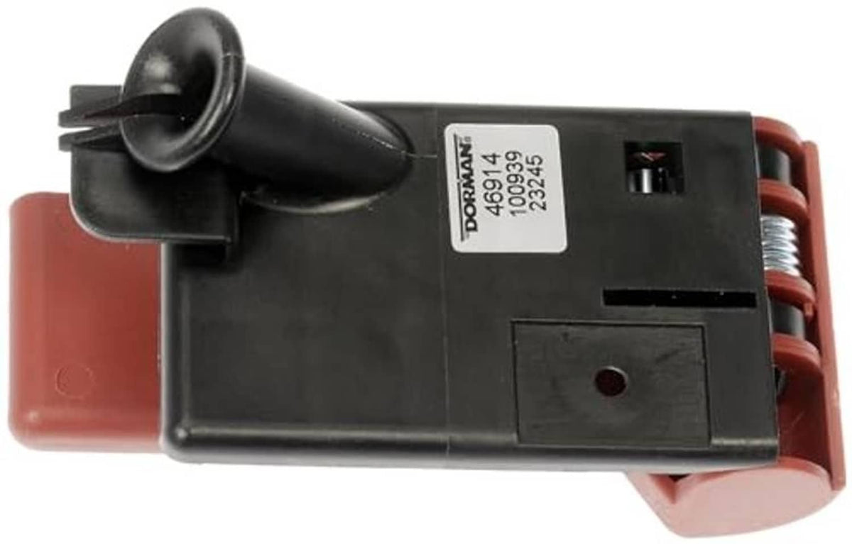 Hood release actuator unit with DORMAN label, black housing and red mount