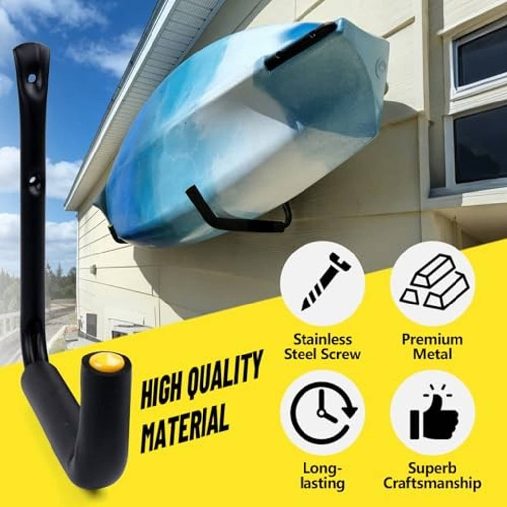 Black J-shaped storage hook with yellow rubber tip and metal mounting screw