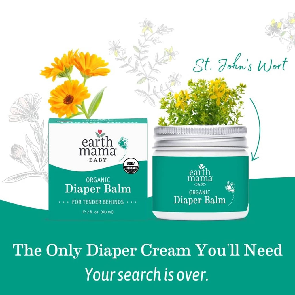Organic diaper balm jar and box with teal label and brand logo
