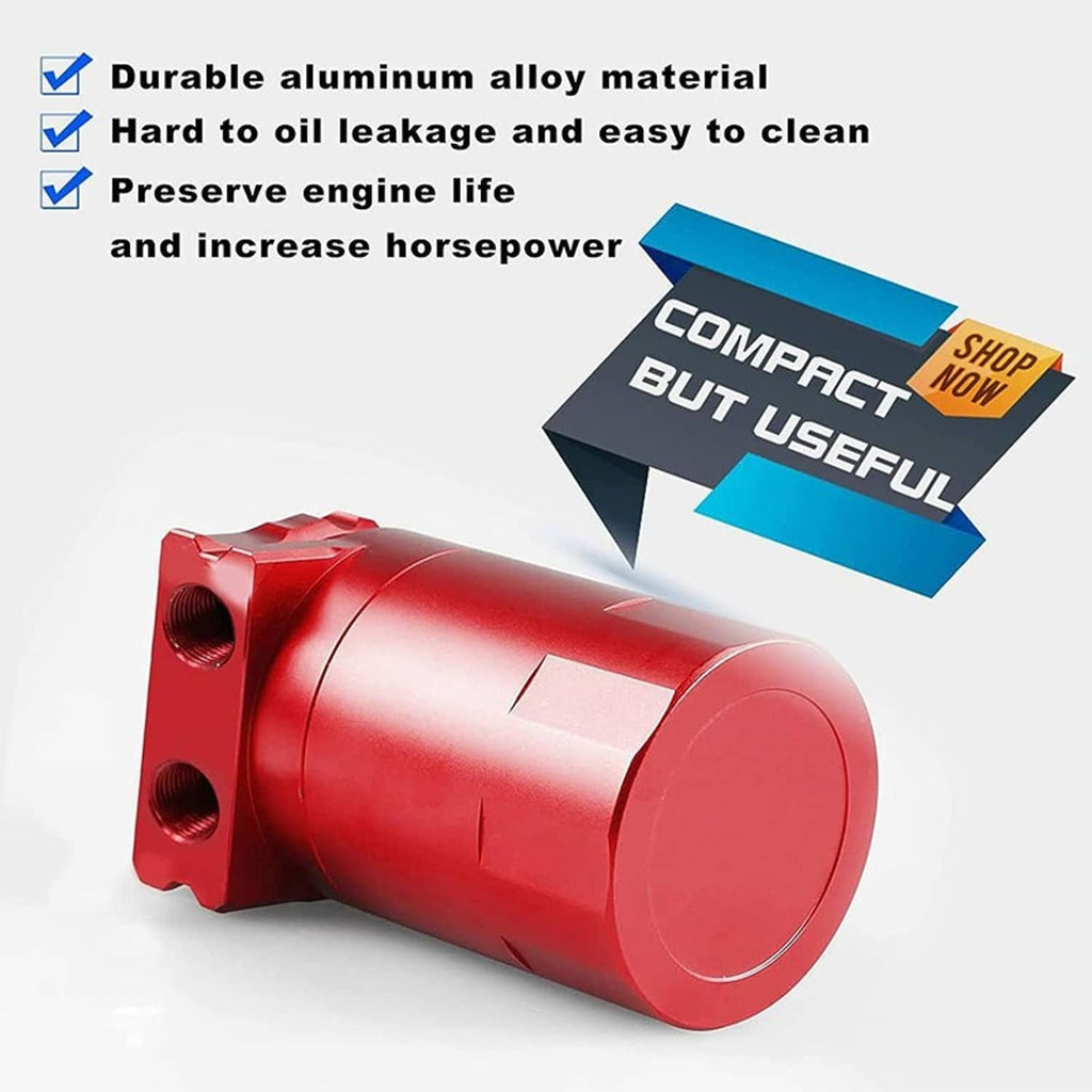 Red aluminum oil catch can tank housing with side mounting holes