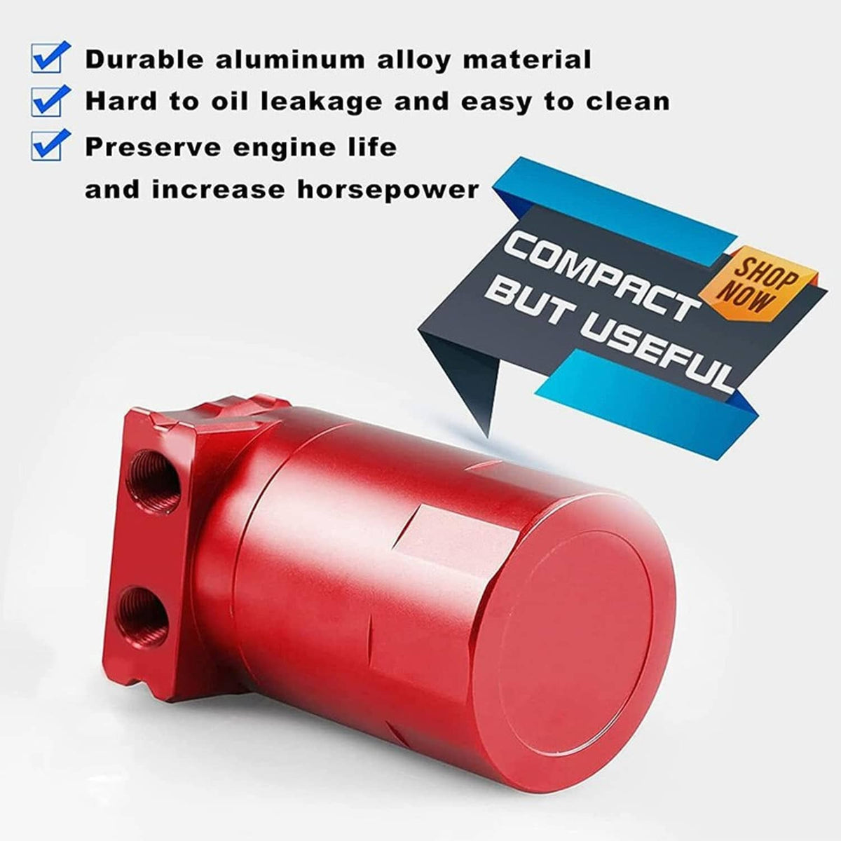 Red aluminum oil catch can tank housing with side mounting holes