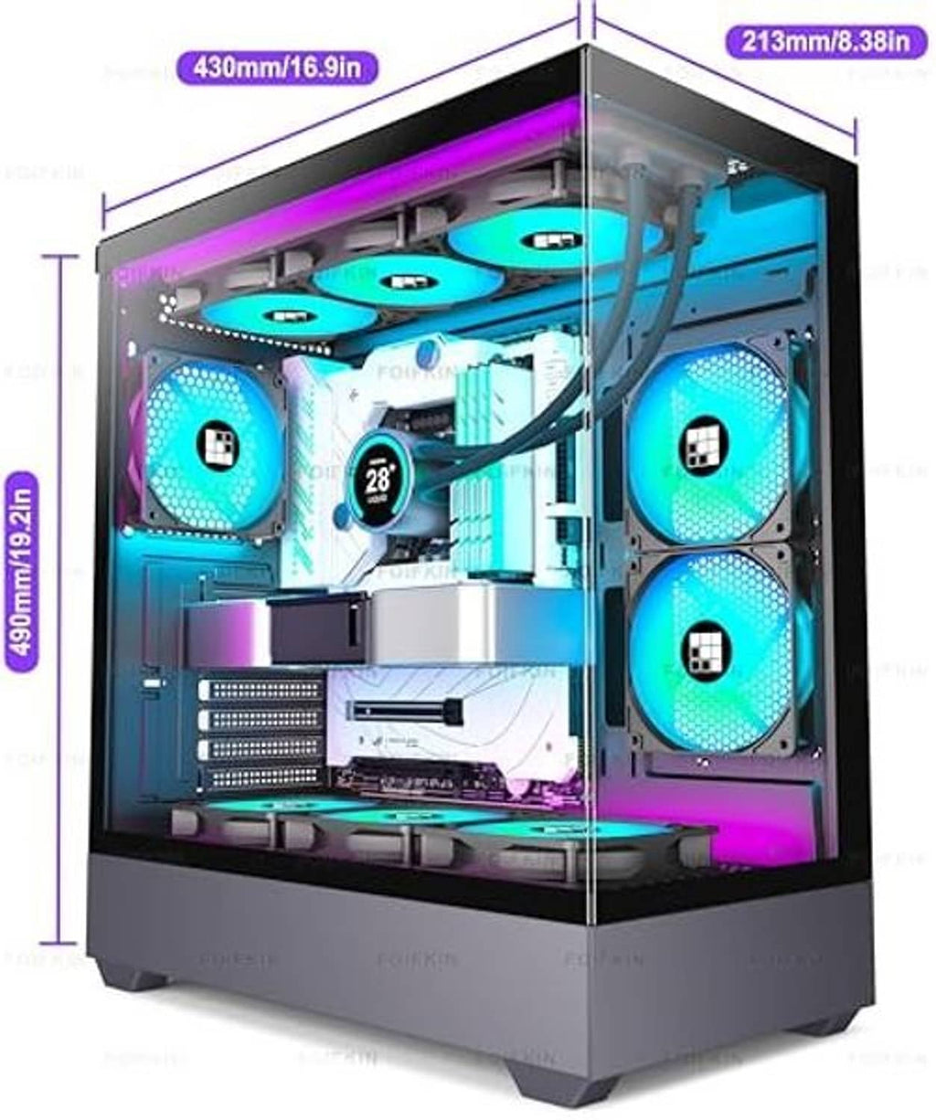 ATX mid-tower PC case with tempered glass panel and 6 PWM ARGB fans