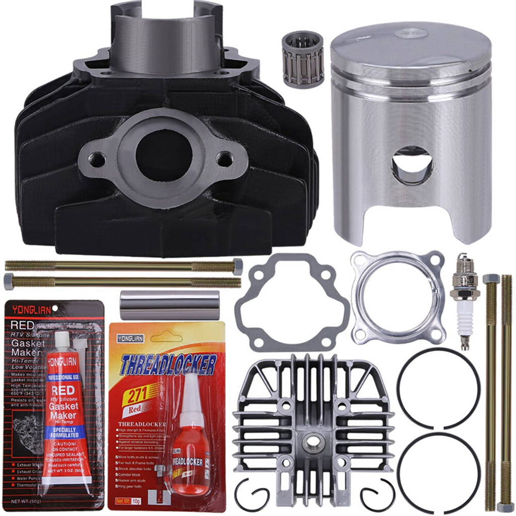 Cylinder piston gasket set kit with black cylinder, silver piston, gaskets, hardware and tools