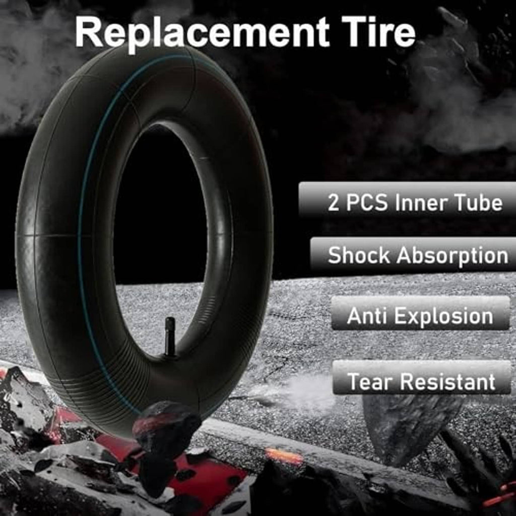 Pair of replacement dirt bike inner tubes, black with blue rings and valve stems