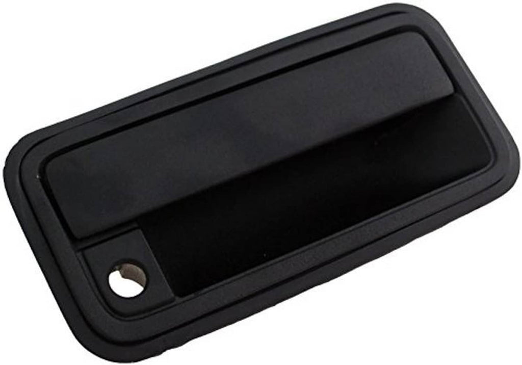 Black exterior front passenger door handle insert with circular keyhole cutout