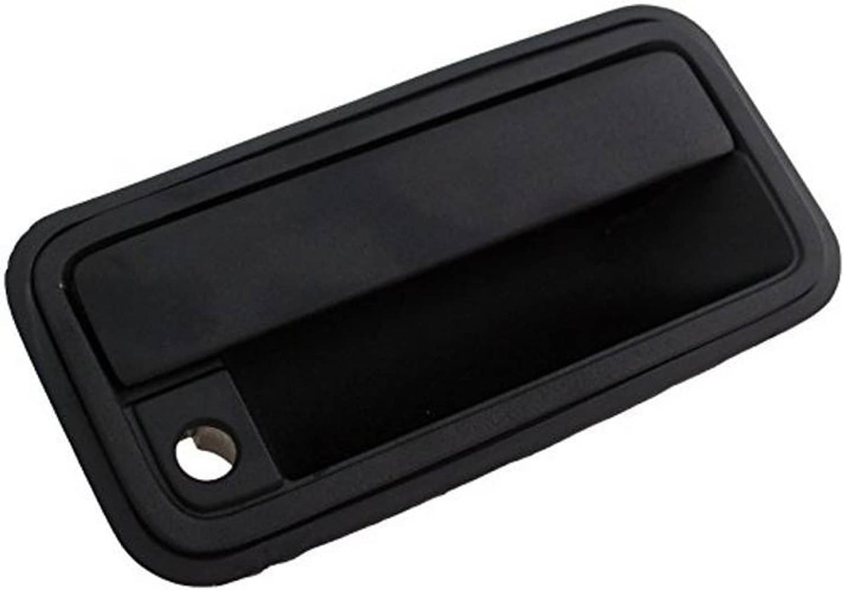 Black exterior front passenger door handle insert with circular keyhole cutout