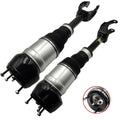 Set of two front air suspension shock struts with black mounts and silver cylinders