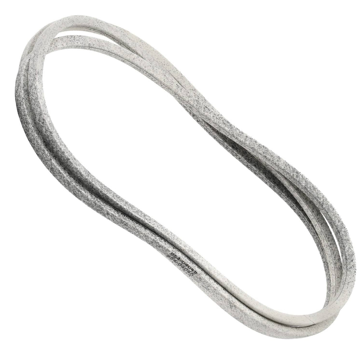 Gray deck V-belt loop with textured rubber outer surface