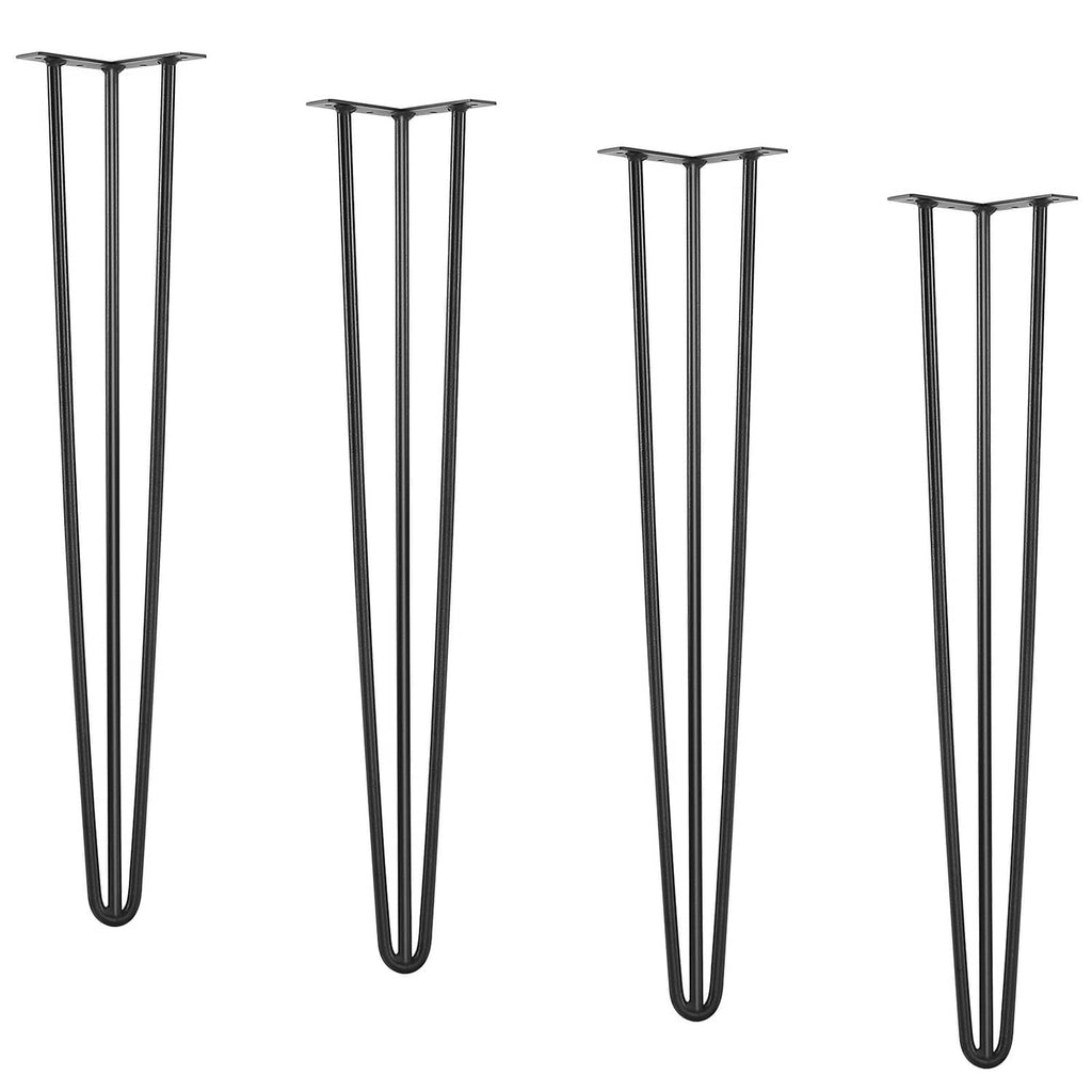 Black steel hairpin table legs with U-shaped base, set of 4