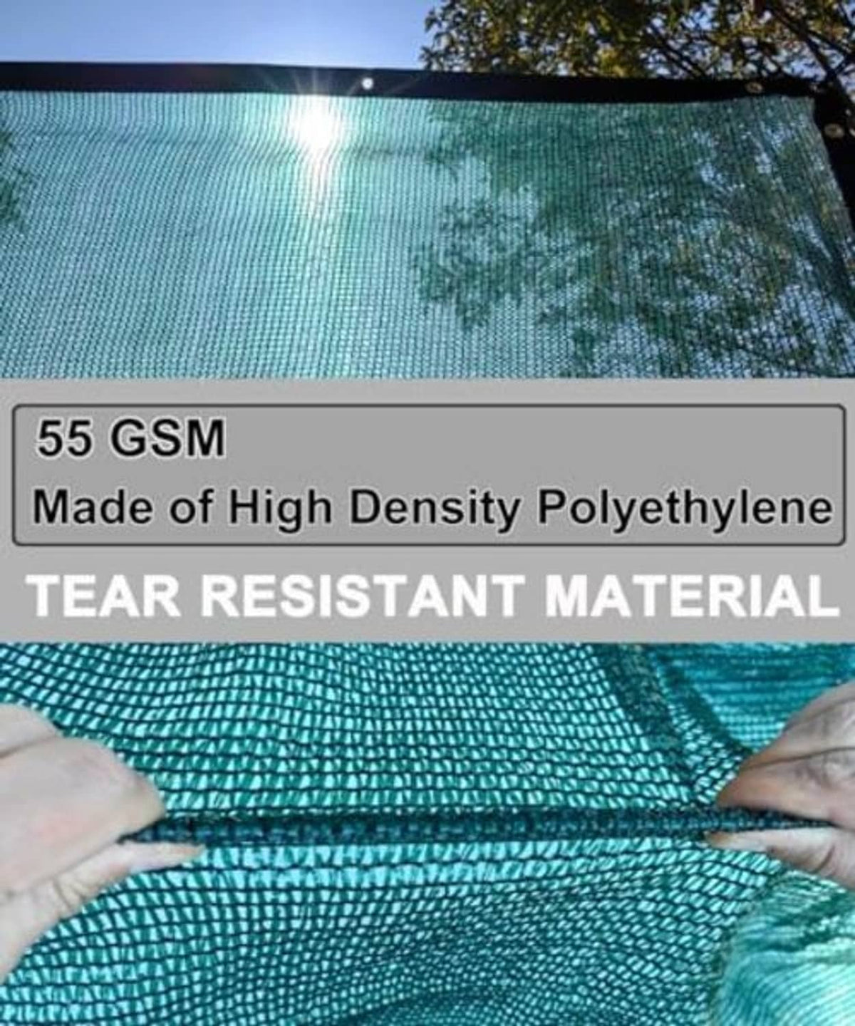 Green shade netting fabric with dense mesh and reinforced seam