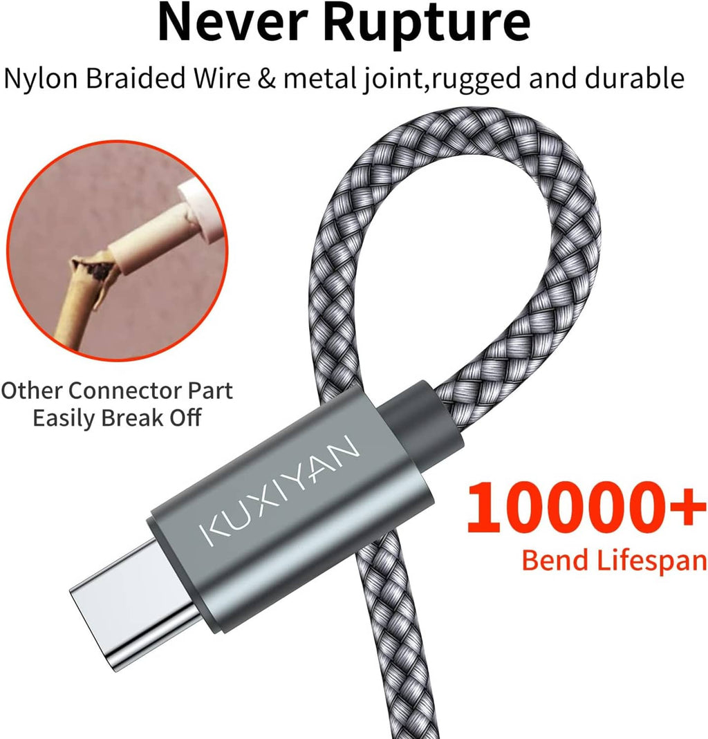 Nylon braided USB cable with metal connectors and reinforced strain-relief ends