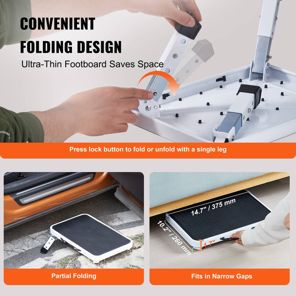 Foldable step stool ladder with press-lock button and hinged frame for folding