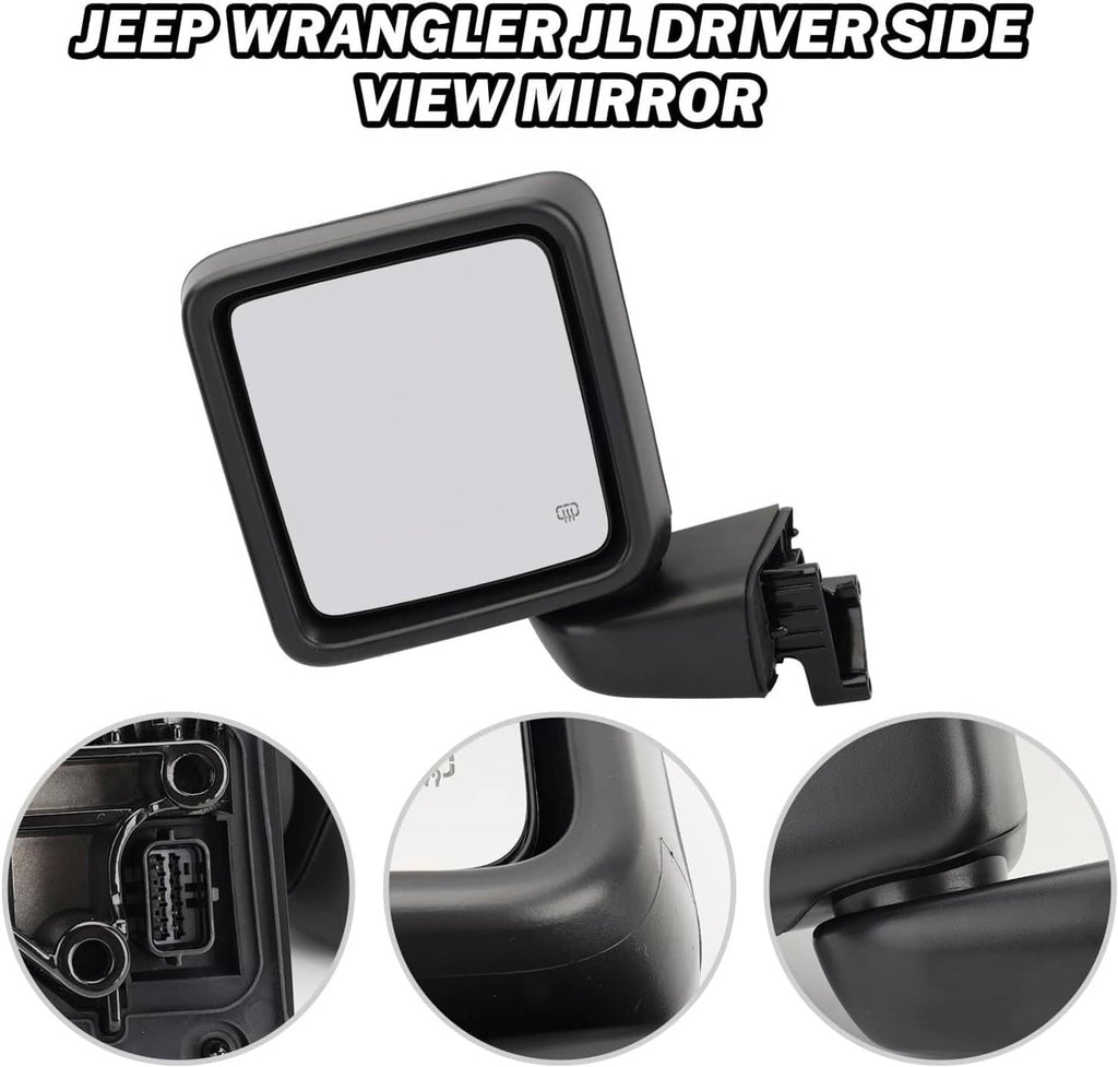 Black left driver side power heated mirror glass housing with mounting bracket