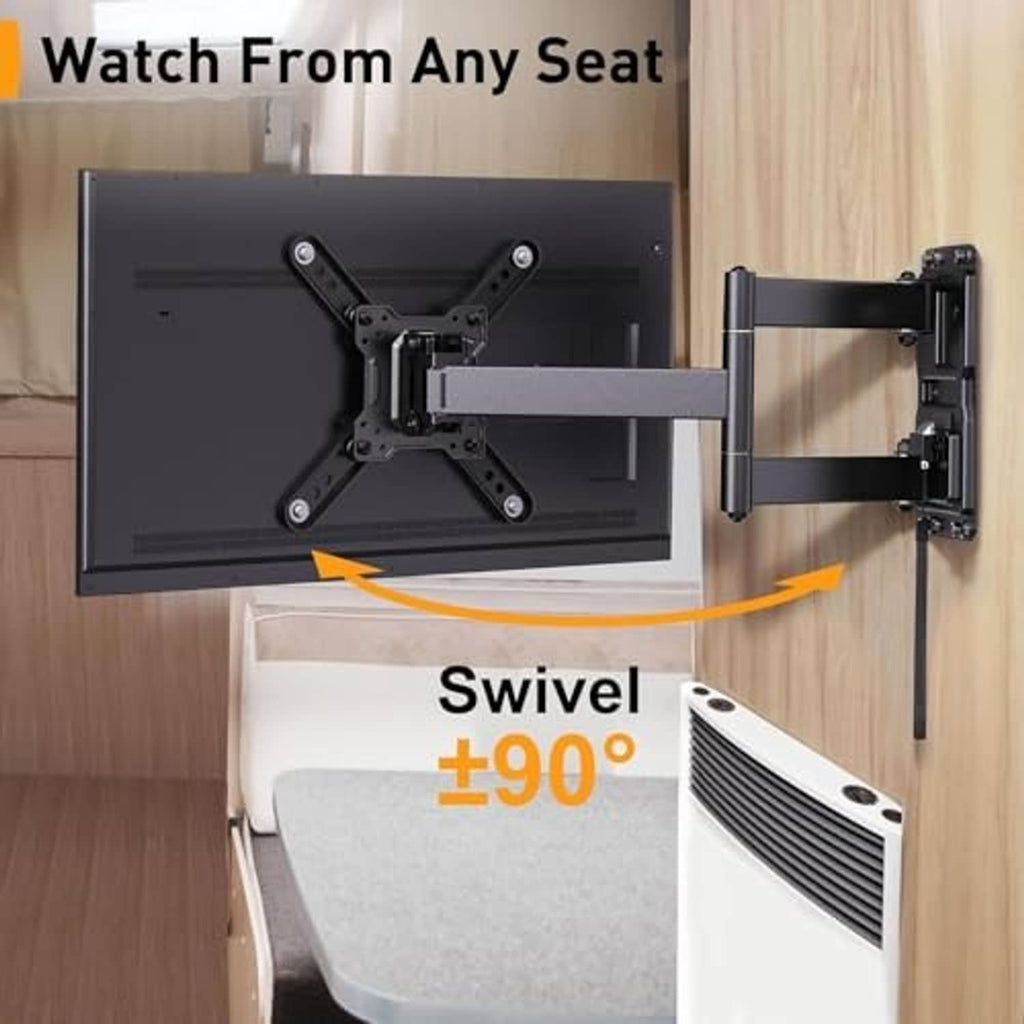 Black TV wall mount with swivel joint and extended support arm