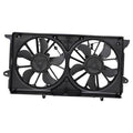 Dual radiator cooling fan assembly with two black multi-blade fans in a shroud