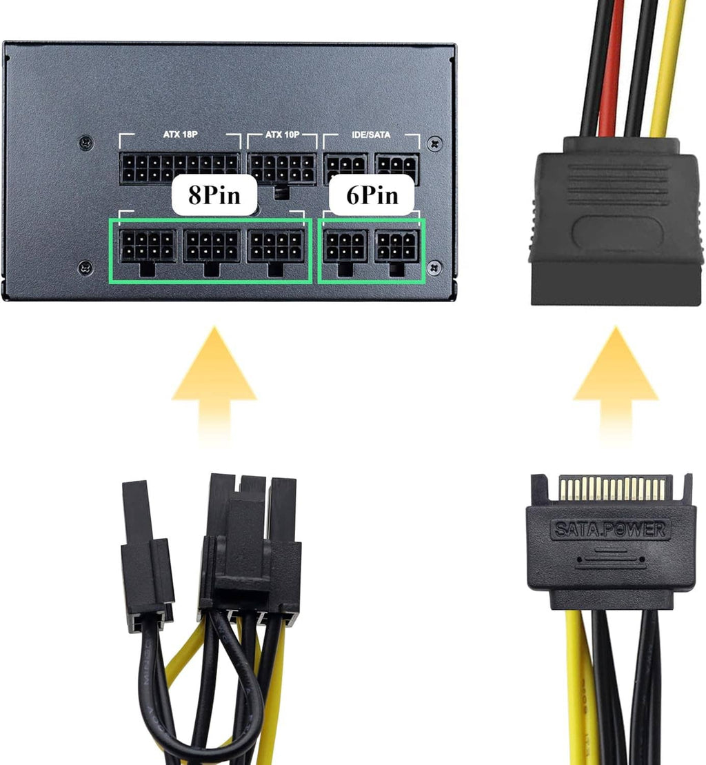 PCIe 8-pin/6-pin female to SATA power adapter module, 2-pack