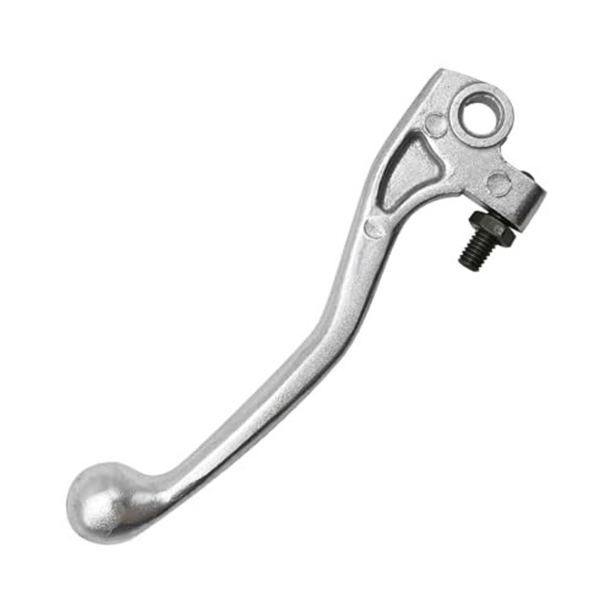 Silver brake lever replacement showing pivot area with threaded mounting bolt